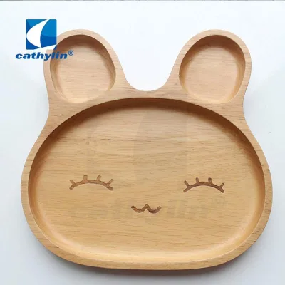 Eco-friendly Wholesale Kids Lovely Design Dinner Plate Baby Using Animal Design Natural Wooden Plate