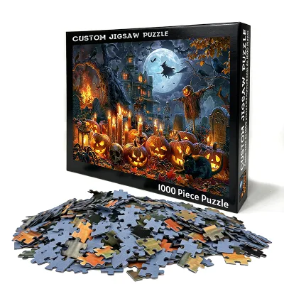 Halloween Haunted House Jigsaw Puzzle 1000 Pieces Paper Material with Gold Foil Stamping for Teens & Adults-Gift Box Included