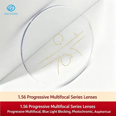 Factory Direct Sale Multifocal 1.56 Progressive Photogrey Blue Cut HMC Optical Lens Transition Grey UV420 3mm Thickness
