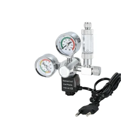 ZRDR Aquarium CO2 Pressure Regulator Kit Aluminum Alloy 110V AC Large Dual-Gauge Cylinder Bubble Counter Solenoid Valve Set