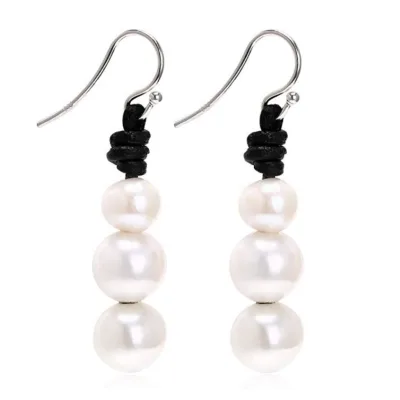 Freshwater Pearl Snowman Leather Christmas Earrings Wholesale