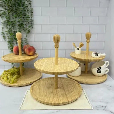 2 Tier Bamboo Cake Stand Catering Stand for Food Display Cake Holder Serving Platter for Party Wedding Living Room