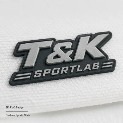 Custom 3D PVC Badge with Matte Silver Logo, Embossed Black Beveled Edge Sports Emblem for Sportswear Apparel Jacket Bag Hat