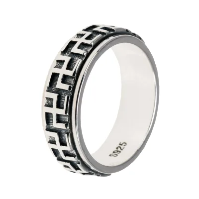 Real Silver Rotation Ring for Man Buddhist Classic Pattern Engraving Buddhism Style Lucky Ring Amazing Design