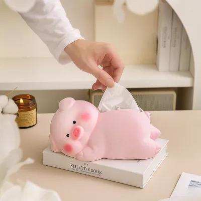 Adorable Lying Pig Ceramic Tissue Box Creative Stylish High-End Tabletop Ornament Luxury Paper Storage Box for Househ