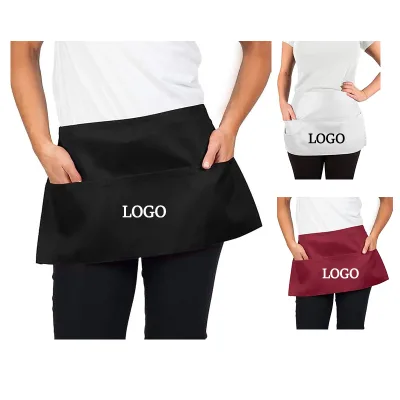 Custom Logo Adjustable Stylish Waiter Apron Black Waterproof and Anti-fouling Restaurant Hotel Kitchen Work Half Apron