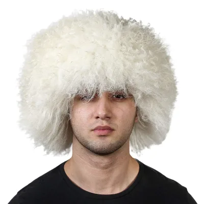Real Mongolian Fur Khabib Hat Papakha Islam Makhachev Wig Hat for Cycling Beach Sports Fishing Travel