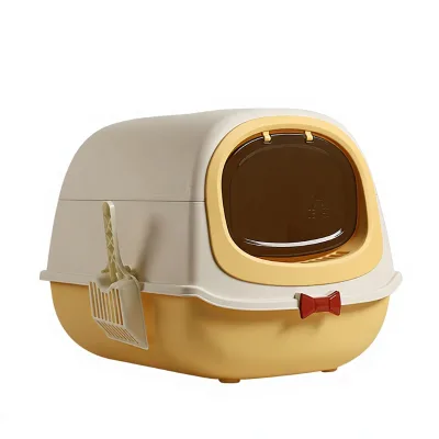 Bow-knot PP Cat Litter Box Fully Enclosed Extra-Large with Flip-Top Lid Sand-Trapping Splash-Proof