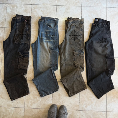 DIZNEW 2025 Retro Ripped Wholesale Multi-pocket Jeans, Loose Wide-leg Jeans, Simple Factory Direct Sales Men's Jeans