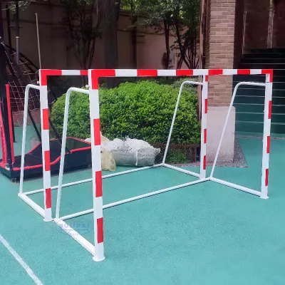 Large Metal 2" Handball Goal Post with HDPP Net Chrome Plated Soccer Door Cones Durable Practice Equipment