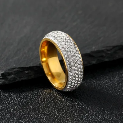 Hot Sale Chunky High Quality Punk Shiny 5 Layer Rhinestone Stainless Steel Ring Wholesale for Women