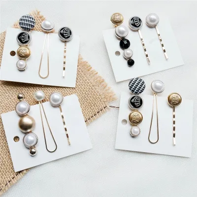Hot Selling Korean Hair Accessories 3 Pcs/set Alloy Pearl Hair Clips for Girls Women