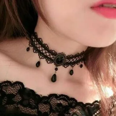 Princess Black Lace Short Neck Necklace for Women Lolita Cute Gothic Jewelry Choker Necklace