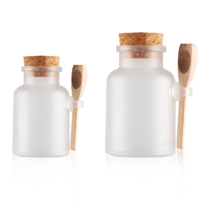 Round Jar Clear Sealing ABS Bath Salt Jar 100ml 200ml 300ml 500ml Facial Powder Container Bottle with Wood Spoon
