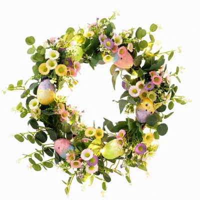 Easter Wreath Gradient Glitter Eggs Daisy Flowers LED Fairy Lights Eucalyptus Spring Door Decor 45cm 55cm