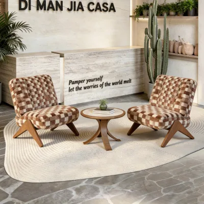 Wabi-sabistyle Arc-shaped Wood Designer Single Sofa Seating Set for Guesthouse Beauty Salon Clothing Store Waiting Areas