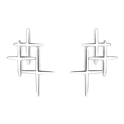 925 Sterling Silver Three Cross Folded Stud Earrings Glossy Star Stud Earrings for Women Jewelry