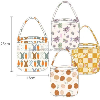 2025 Easter Basket for Kids Children Custom Printed Canvas Hand-basket Easter Festival Basket