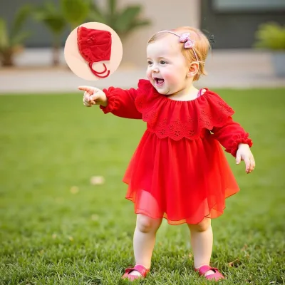 Casual Princess Style Ball Gown Infant Dress for Baby Girls Newborns 0-1 Year Solid Lace Regular Sleeves Bow Baptism Spring