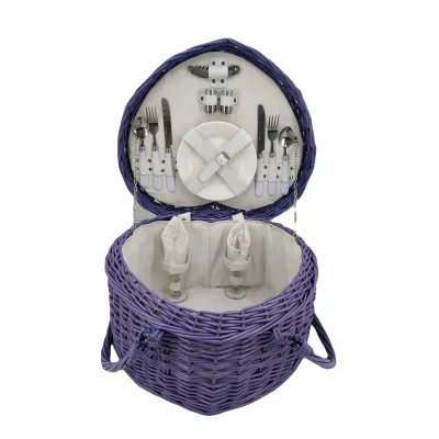 Full Lined Cheap Wicker Picnic Basket Set With Lid Heart Shape Basket for Valentines Day