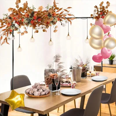 Adjustable Rectangular Metal Wedding Arch Background Bracket with Plastic Table Clip, Iron Pole on Table, Party Decoration
