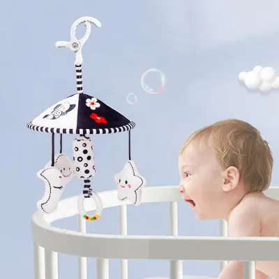 GFTC Baby Umbrella Design Rotating Rattle Soft Cotton Bed Bell Hanging Toy with Music for Crib or Stroller