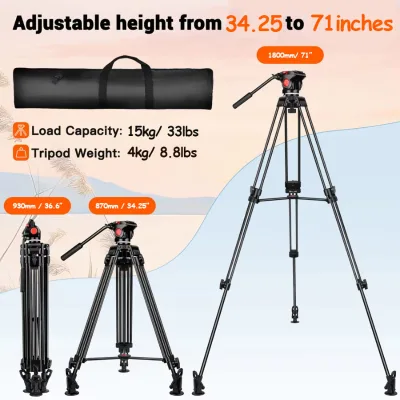 Photography & Videography Tripod with Casters Telescope/Video Camera Compatibility Hydraulic Damping Head & DSLR Support