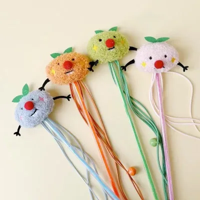 Cute Cartoon Fruit Cat Teaser Wand with Bell Interactive Pet Toy for Kitten Play