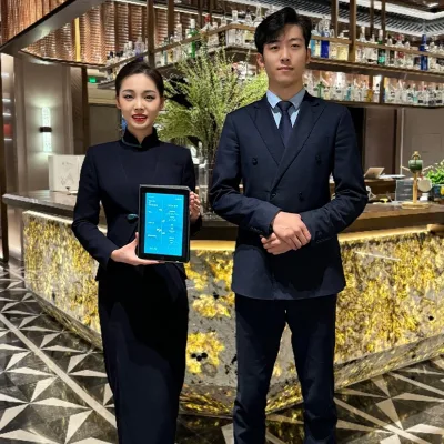 Navy Blue O-Neck Slim-Fit Chinoiserie Dress for Women High-End Professional Suit Skirt for Spring Summer for Hotel Front Desk