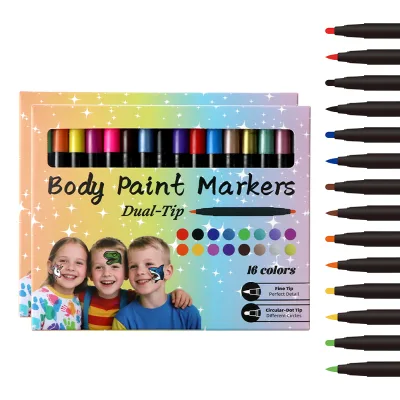 GP Dual-tip 16-color Washable Erasable Face Paint Tattoo Pens for Kids Party Face Paint Set with Stand Portable Box Gift