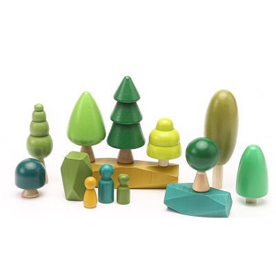 Children Wood Lovely Forest Figurines Ornaments Stone and Tree Play Toy Kids Wooden Gift Toy Set