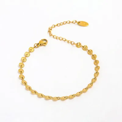 Custom 18K Gold & Steel Color Beaded Bracelet Unisex Snowflower Chain-Trendy Stainless Steel Material