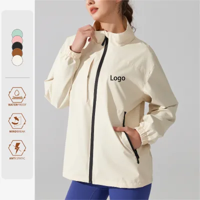 Wholesale Windproof Waterproof Anti-Static Jackets for Women Stand Collar Full Zip up Outdoor Hiking Solid Color Women's Jackets