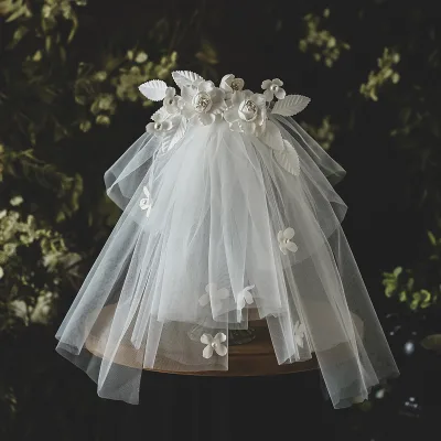 High Quality White Flower Short Wedding Veil Luxurious Layered Tulle Bridal Veils With Comb for Bride 2024 Wedding Accessories