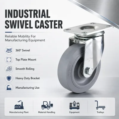 Industrial Heavy Duty Swivel Caster Wheel Top Plate Mount Gray Wheel for Manufacturing Plant Equipment