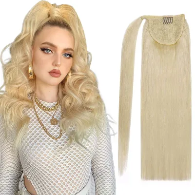 Human Hair Ponytail Wrap Around Clip in Ponytail Bleach Blonde Hair Extensions for Women