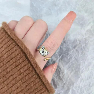 Cute Cat Rotating Ring Animal Cat Relieves Stress Anxiety Disorder Open Ring Popular Jewelry