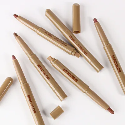 Wholesale Mineral Waterproof Double-ended Brown Lip Liner Pencil with Blending Brush 11 Colors Highly Pigmented
