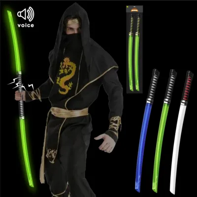 Plastic Led Samurai Sword Wand Toy With Sound Double Headed Light Up Led Ninja Flashing Sword For Kids