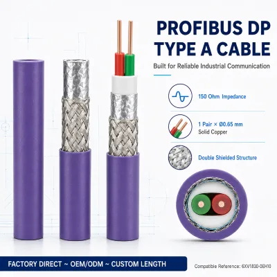 Chuanpu Profibus DP Type RS485 Fieldbus Cable 22AWG 150 Ohm Double Shielded Wire 12 Mbps for PLC VFD Remote I/O 6XV1830-0EH10