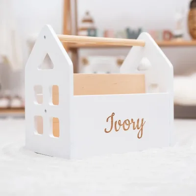 Personalized Wooden Bookshelf House Shape for Kids Room Baby Book Organizer With Name Customization and Handle Design