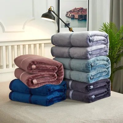 High Weight Flannel Blanket Thick Warm Winter Polyester Sheets Solid Knitted Technique for Leisure Sofa Cover Coral Fleece Woven