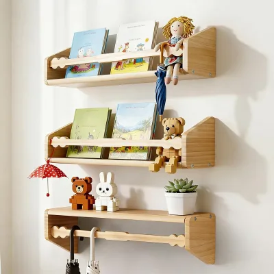 Kindergarten Floating Shelf Covered Three Times Natural Pine Bookshelf Apply to Children Room Bedroom Kitchen Bathroom
