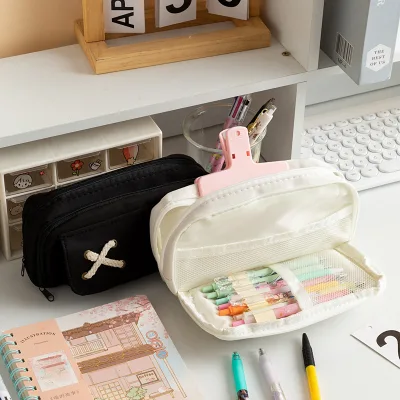 Customized Lightweight Fabric Pencil Pouch Featuring Rope Decoration Perfect for Office Workers' Pen Organization at Work