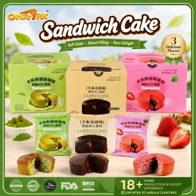 Sandwich Cake Soft Filled Cake Strawberry Chocolate Matcha Flavor Individually Wrapped Snack Cake Wholesale Supplier