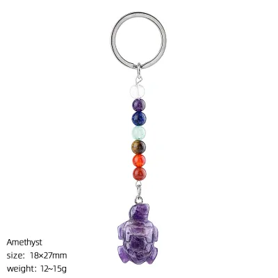 Wholesale Natural Stone Crystal Amethyst Turtle Keychain
