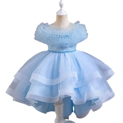 Hot Selling Children's Dresses Lace Ruffles Sleeveless Wedding Flower Girls Dresses Princess Dresses