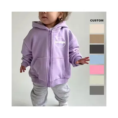Custom Toddlers Oversized Zip-Up Hoodie Kids Boys and Girls Long Sleeve Full-Zip Hooded Sweatshirts Jacket With Pouch Pockets
