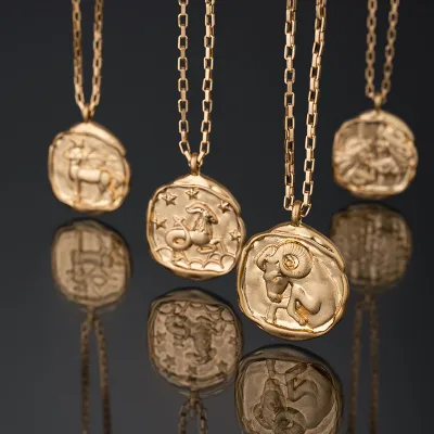 Hot Selling Fashion Jewelry Stainless Steel 18K Gold Plated Zodiac Sign Necklace Zodiac Horoscopes Pendant Necklace