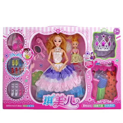 11.5 Inch 9 Joint 3D True Eye Baby Doll Set Beautiful Skirt Battery Operated Model Toy Soft Vinyl for Girls